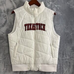 Colosseum Texas Tech Vest Womens XL White Puffer Quilted Full Zip Red Raiders